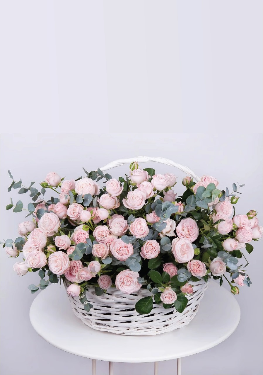 Pink Roses Flower Basket